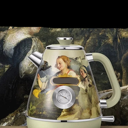1.8L Stainless Steel Electric Kettle 1800W Retro Design with Temperature Gauge
