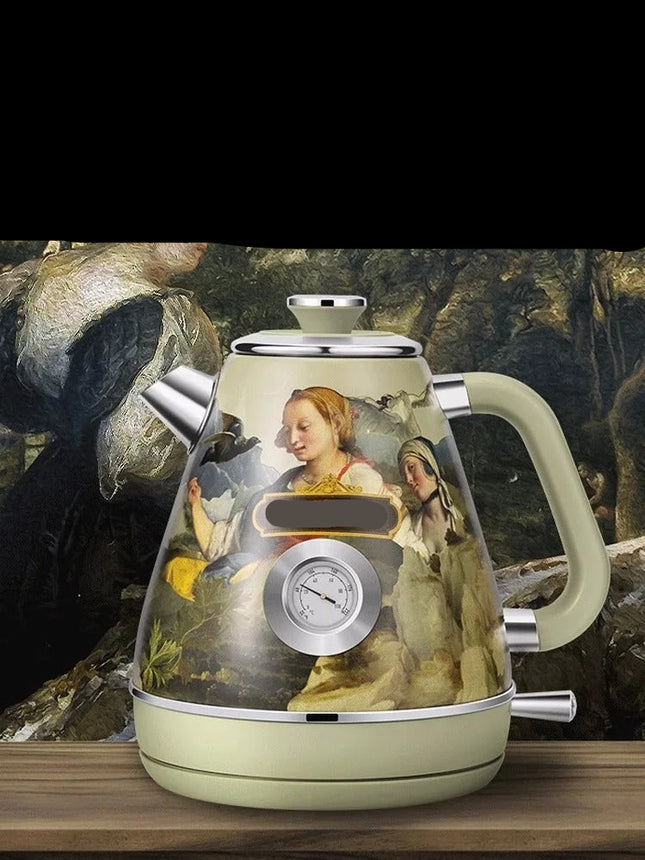 1.8L Stainless Steel Electric Kettle 1800W Retro Design with Temperature Gauge