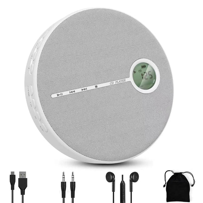 Bluetooth 5.0 Portable CD Player with MP3 Playback, Anti-Skip, Dual Speakers, USB Input & Rechargeable Battery