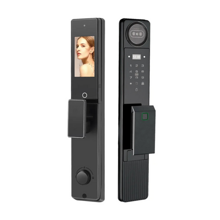 Matte Black Smart Digital Door Lock for Wood & Metal Doors – 50 Faces, 100 Codes, Tuya App Compatible