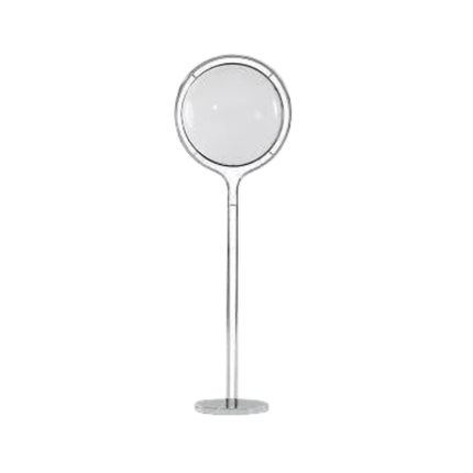 White Acrylic Globe Floor Lamp with Chrome Base – Modern Planet-Inspired Design