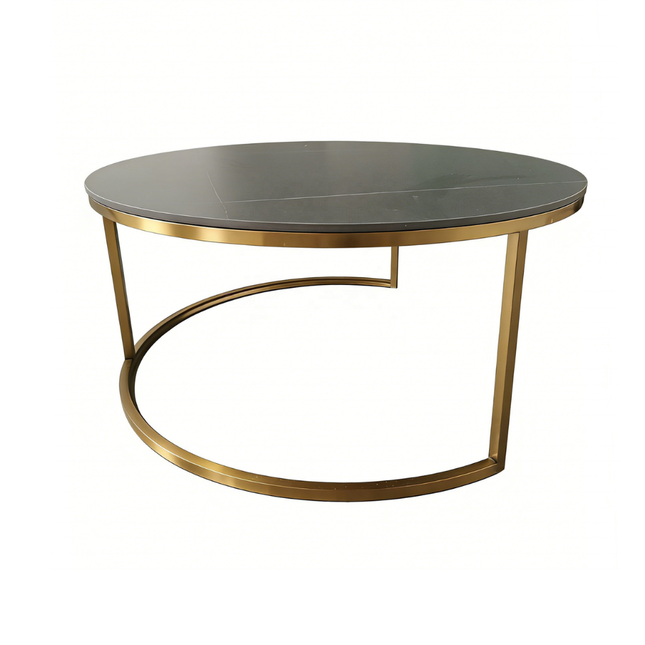 Convertible Round Living Room Coffee Table with Marble and Metal Base