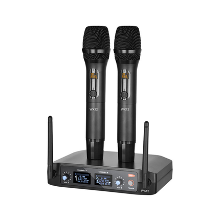 Professional Dual UHF Wireless Microphone Set with 32 Adjustable Channels and Receiver