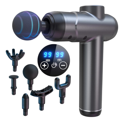 Portable Cordless Massage Gun, LCD Display, 99 Adjustable Levels, 8 Attachments