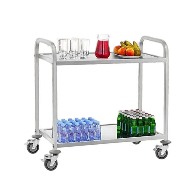 Stainless Steel 2-Tier Utility Cart 2/M/0.6mm for Home and Commercial Spaces