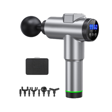 Cordless Deep Tissue Massage Gun, 99 Levels, LCD Display, 8 Attachments