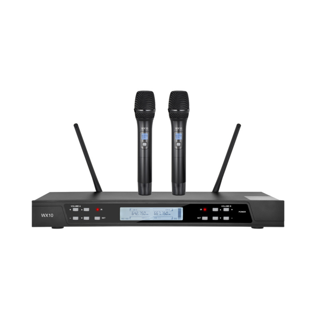 Dual Wireless Microphone System with Receiver – 80m Range, Adjustable Frequency, Clear Audio