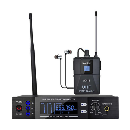 UHF Wireless Lavalier Microphone System with Beltpack Transmitter and Earphone – 150m Range