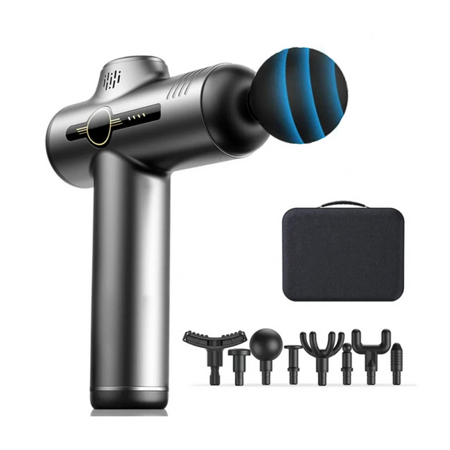 Cordless Deep-Tissue Massage Gun with LCD Display and 8 Heads