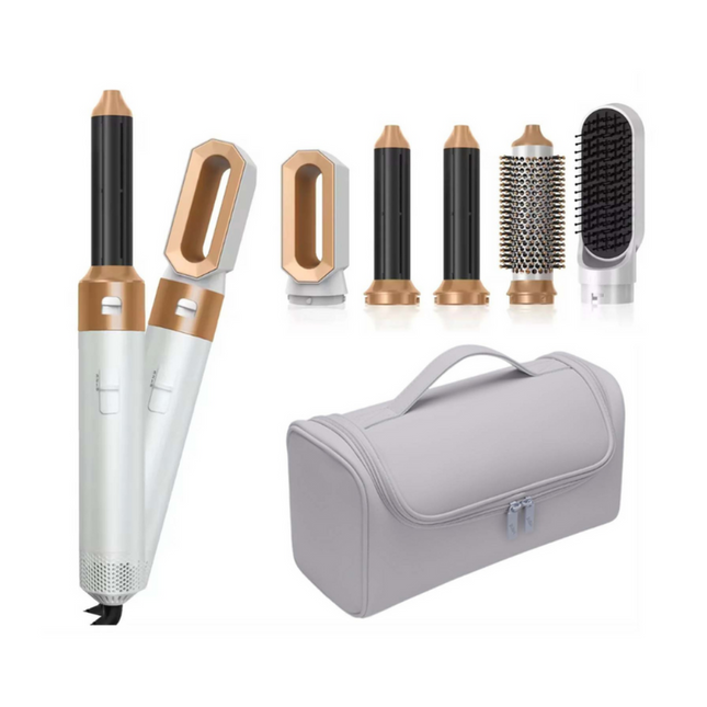 5 in 1 Portable Hot Air Hair Styling Brush with Travel Pouch White