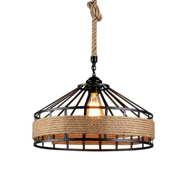 Classic Industrial Rope Pendant Light – Vintage Hemp Hanging Ceiling Lamp