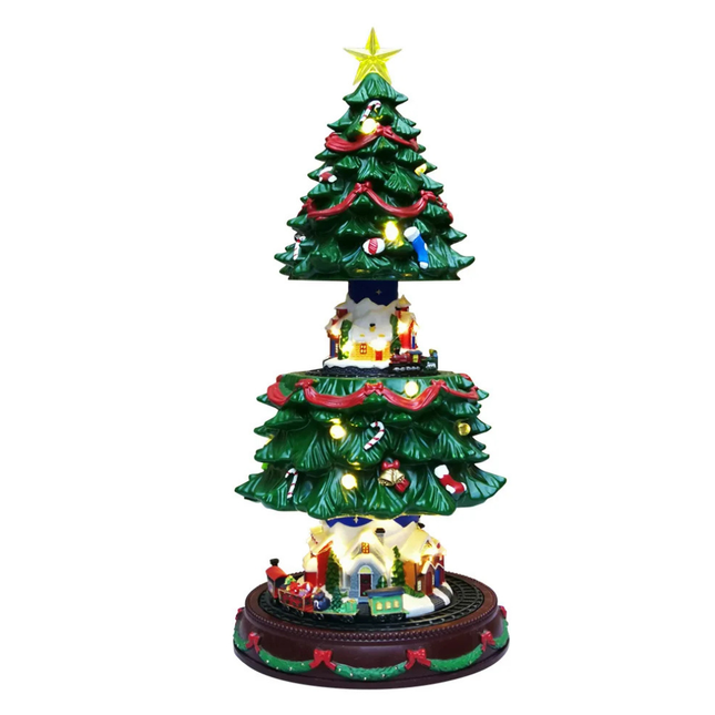 49cm LED Animated Christmas Tree with Music, Motion Lights, and Moving Train – Plug-In Design