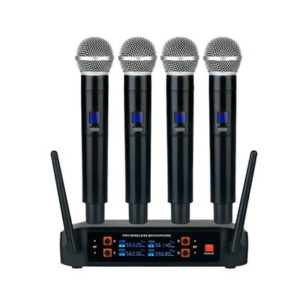 4-Channel UHF Wireless Microphone System with 4 Handheld Mics for Karaoke, Stage, and Events