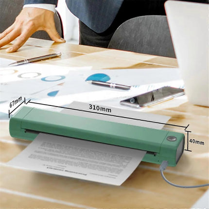 Wireless A4 Mini Thermal Document Printer – Rechargeable USB-C, Compact Travel Printer (Green)