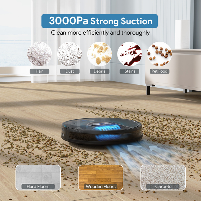 WiFi Robot Vacuum and Mop with Gyroscope Navigation, 3200mAh Rechargeable Battery, 500ml Dust Bin