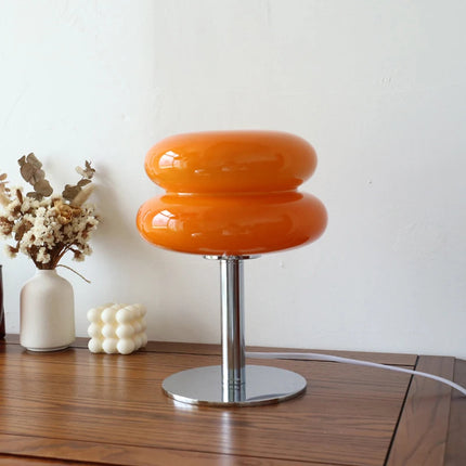 Portable Glass Table Lamp with Dual Color LED Bulb Modern Bedside Atmosphere Light