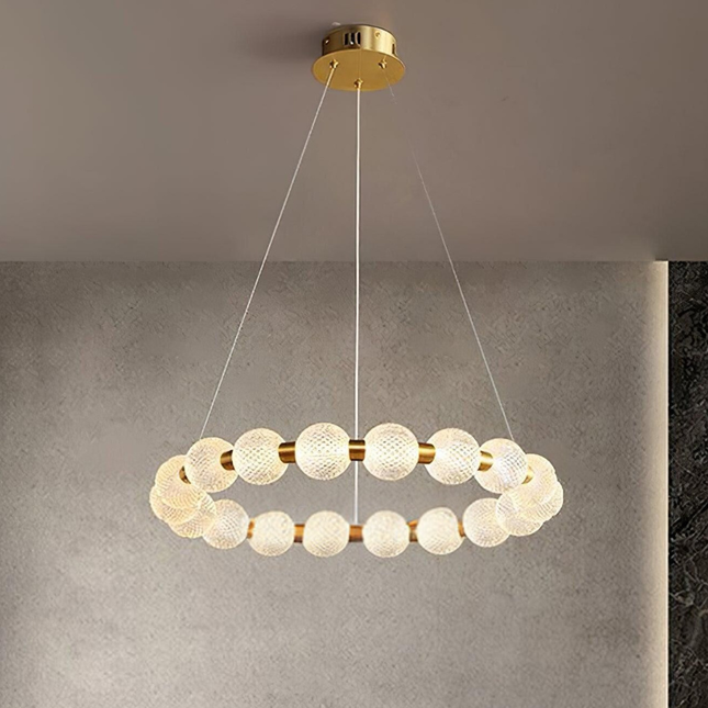 Modern Pearl LED Chandelier Brass Acrylic Ball Ceiling Light for Living Room Dining Room
