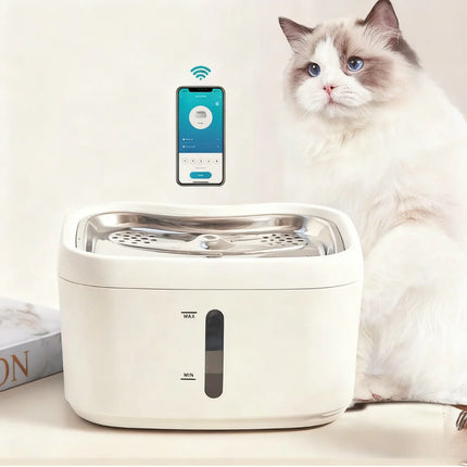 Automatic Pet Drinking Fountain 2.5L with Smart App Tracking, Stainless Steel Bowl & Safety Sensors
