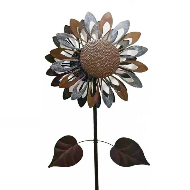 Outdoor Metal Flower Kinetic Spinner Yard Garden Decor