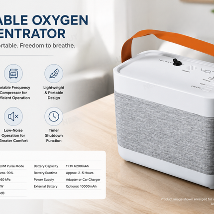 Lightweight Oxygen Concentrator 1-5LPM Pulse Output Cordless Operation Portable for Travel & Home