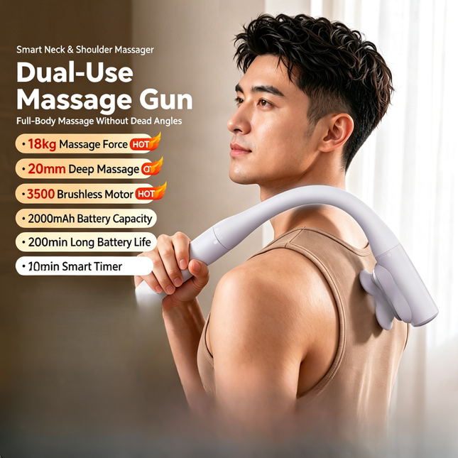 Cordless Fascia Massage Gun with Brushless Motor, 5 Speed Levels and 4 Massage Heads