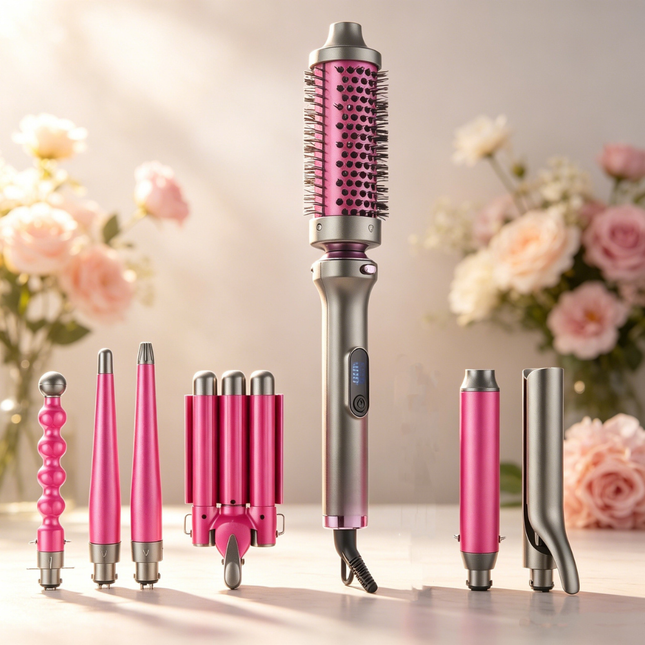 Professional 7-in-1 Hair Curler Set with Ceramic Coating Multi Styler Curling & Straightening Tool