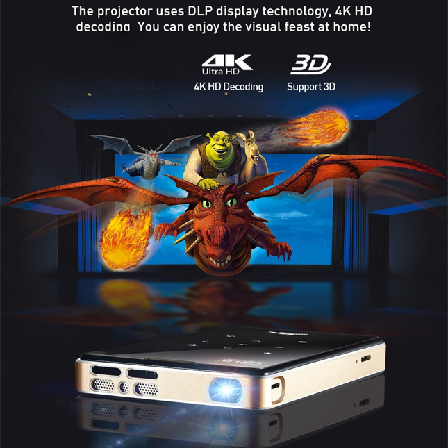 Portable Smart Projector with Android 9, 4000mAh Battery, WiFi Connectivity and 4K Media Support