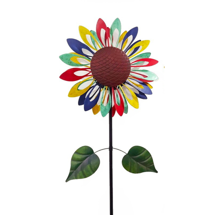 Solar LED Metal Garden Wind Spinner 3D Kinetic Ornament 210cm Outdoor Decoration