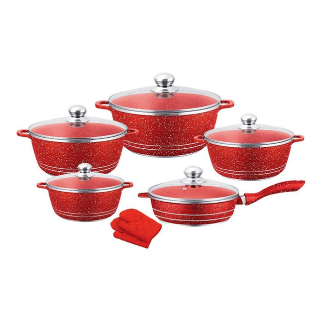 Durable Granite Cookware Set with Glass Lids for Gas Cooking
