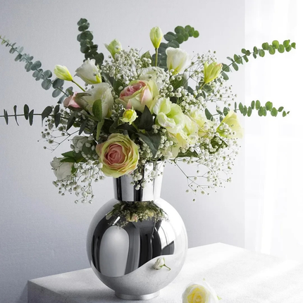 Stainless Steel Tabletop Vase with Polished Geometric Design for Home and Office Decor