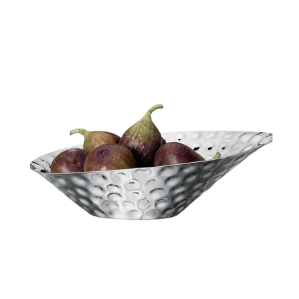 Decorative Stainless Steel Fruit Plate with Beveled Edge – Hand-Polished & Hammered Finish for Home and Dining