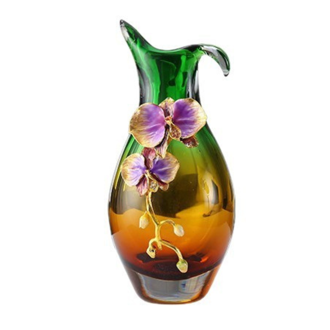 Luxury Enamel Glass Crystal Vase Modern Flower-Shaped Tabletop Decor for Dining, Living Room, or Entryway