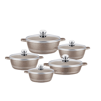 Aluminium Base Non-Stick Cookware Set with Glass Lids Gas Induction Compatible