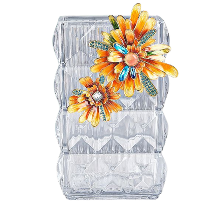 Modern Crystal Glass Flower Vase with Sunflower Cloisonne Design for Home and Event Decor