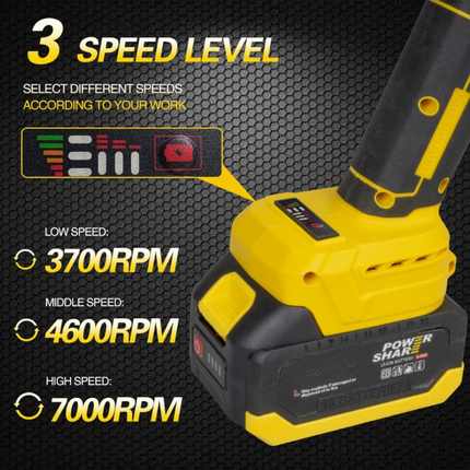 Heavy-Duty Cordless Brushless Angle Grinder 21V 3.0Ah, 100/125mm Disc, Variable Speed for Cutting, Grinding & Demolition