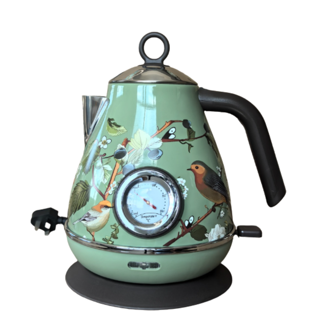 1.8L Stainless Steel Electric Kettle 1800W Retro Design with Temperature Gauge