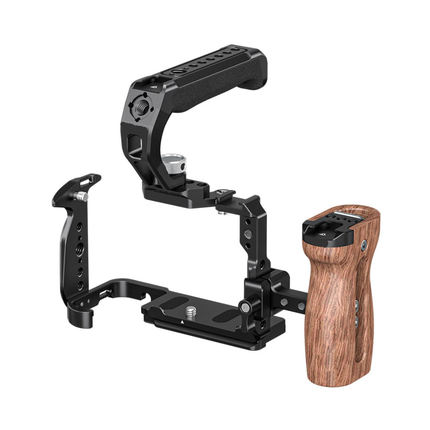 Aluminum Camera Cage Kit with Quick-Release Top Handle and Wooden Side Grip for FX2