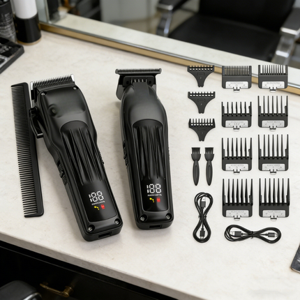 Cordless USB Rechargeable Hair Trimmer Set with LED Display Adjustable Stainless Steel Blades