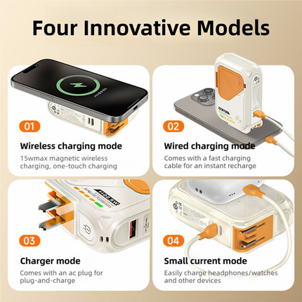 Rechargeable Magnetic Wireless Power Bank with Integrated 5-in-1 Charging Cables