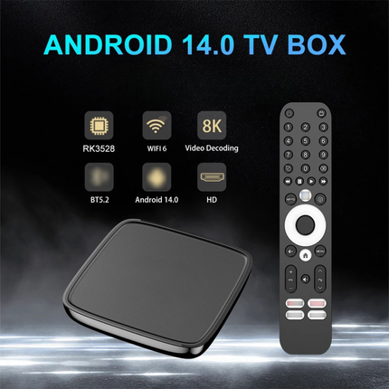 Android 14 TV Box with 4GB RAM 32GB Storage Dual Band WiFi and Bluetooth Remote