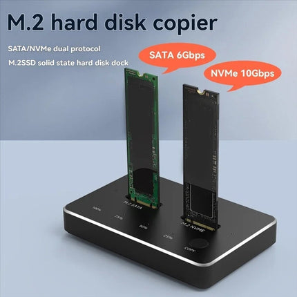 Dual-Bay M.2 SSD Docking Station with Offline Clone, USB-C Support for NVMe & SATA SSDs – Black