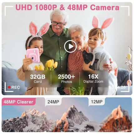 Portable Mini Digital Camera with Instant Thermal Printing and 1080P Video