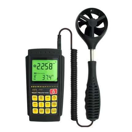 Handheld Digital Airflow & Wind Speed Meter with Temperature Monitoring and Data Logging