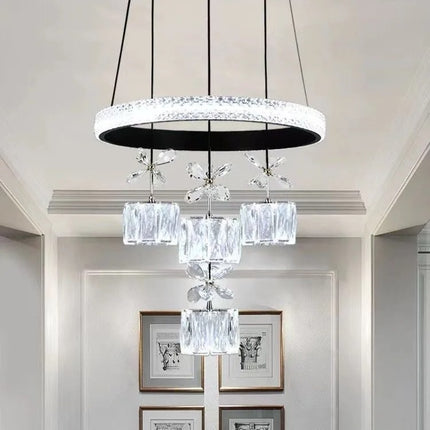 Modern 4 Light Crystal Pendant Ceiling Light Fixture for Dining Bedroom Black