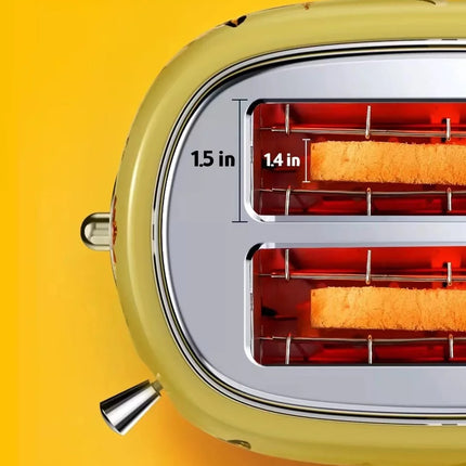 Retro Style 2 Slice Bread Toaster with Defrost Reheat and Crumb Tray 220-240V