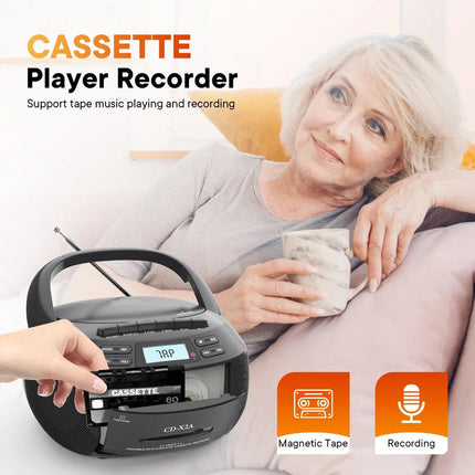 Portable CD and Cassette Player with Bluetooth, USB, FM , and Dual Speakers