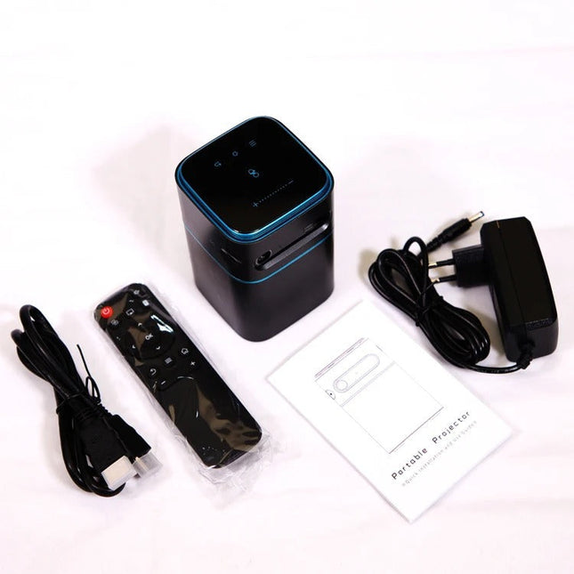 Compact Portable Smart Projector with Android 9.0, 120 ANSI Lumens, Keystone Correction – Black