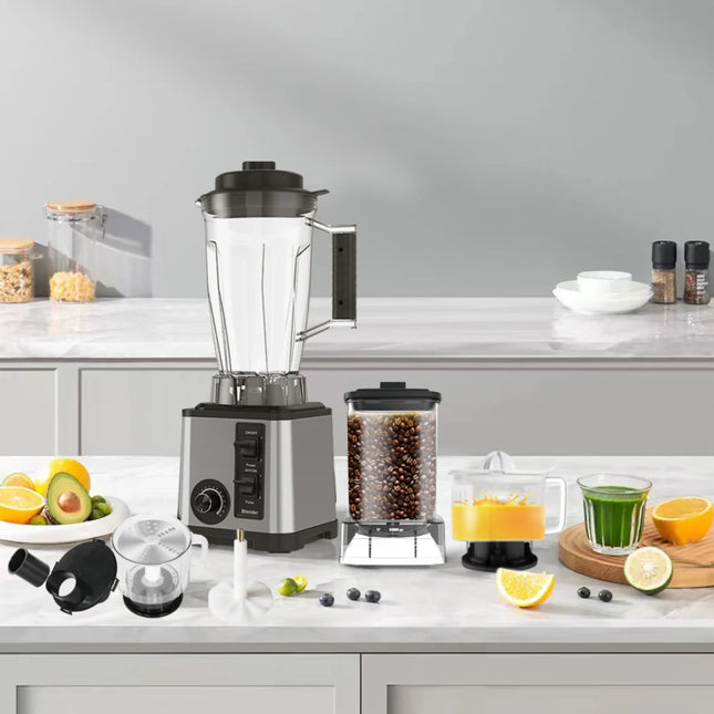 High-Performance Electric Kitchen Blender with Heavy-Duty Steel Blades & 3 Jar Set