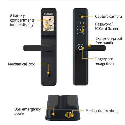 Smart Fingerprint Door Lock with HD Indoor Screen Camera WiFi Remote Access Keypad Entry
