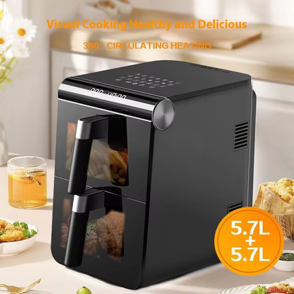 Dual Drawer Air Fryer Oven 11.4L Touch Screen Digital Cooker with Non Stick Baskets